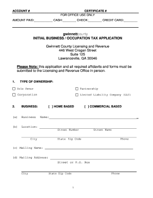 Gwinnett County Initial Business Tax Application