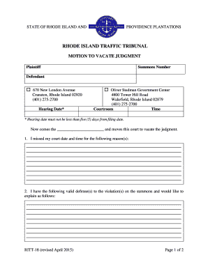 Rhode Island Motion to Vacate Judgment