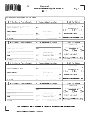 Mississippi Income Withholding Tax Schedule