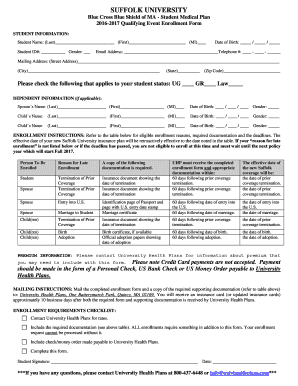 Suffolk University Student Medical Plan Enrollment Form