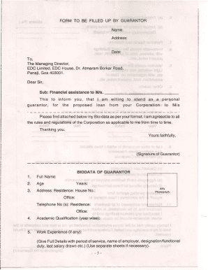 Guarantor Financial Assistance Form