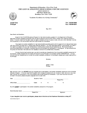 Condom Availability Program Opt-Out Form