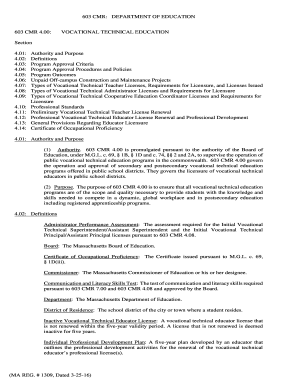 603 CMR: DEPARTMENT OF EDUCATION 603 CMR 4.00 ... - mass