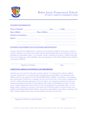Florida High School Athletic Association Student Permission Form