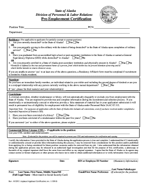 Alaska Pre-Employment Certification Form