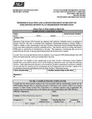 STRS Defined Benefit Plan Membership Election Form