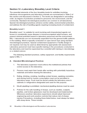 Policy manual template - Section IVLaboratory Biosafety Level Criteria - cdc