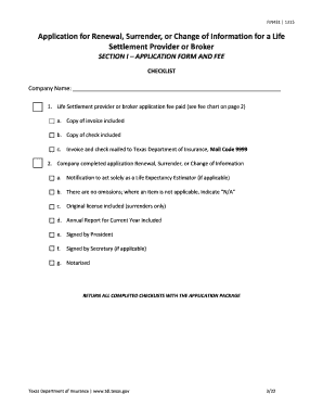 Application for Renewal, Surrender, or Change of Information for a ... - tdi texas