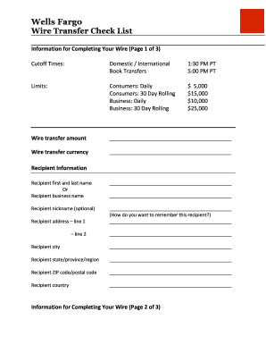 Wells Fargo Wire Transfer Checklist