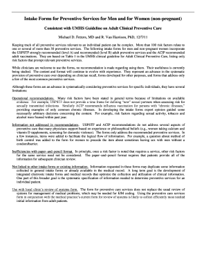 Preventive Care Questionnaire for Men