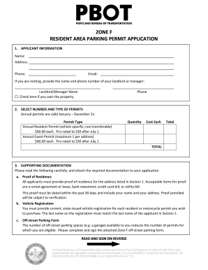 Portland Resident Area Parking Permit Application