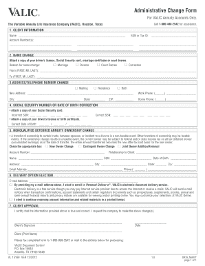 VALIC Annuity Account Administrative Change Form
