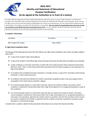 2016-2017 FAFSA Verification Form