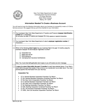 New York Business UI Online Account Setup Checklist
