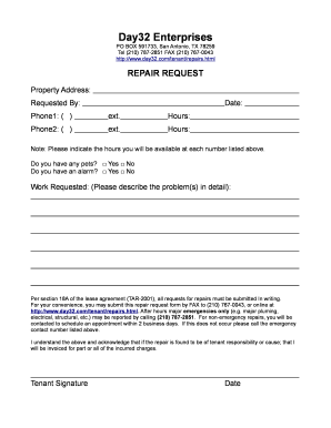 Tenant Repair Request Form