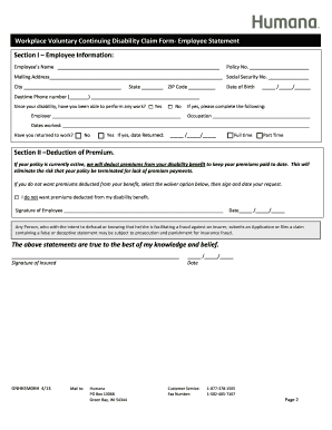 Workplace Voluntary Continuing Disability Claim Form