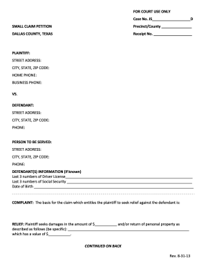 Texas Small Claim Petition