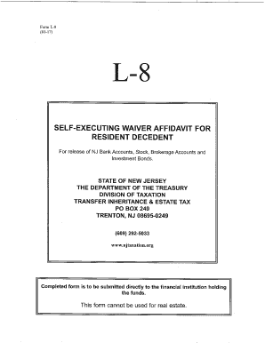 Fillable Online Form L-8 STATE OF NEW JERSEY (3-07) DEPARTMENT OF THE ...