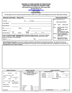 New Jersey Open Public Records Act Request Form