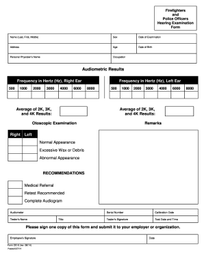 Firefighters and Police Officers Hearing Examination Form