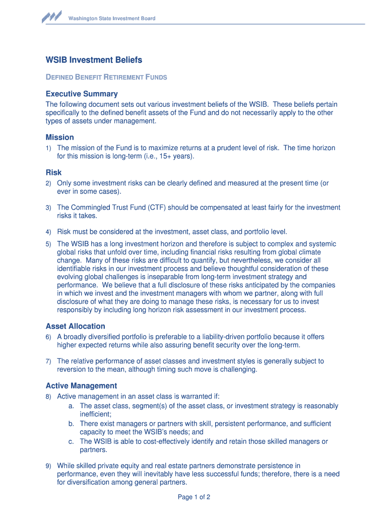 Fillable Online sib wa WSIB Investment Beliefs sib wa Fax Email Print