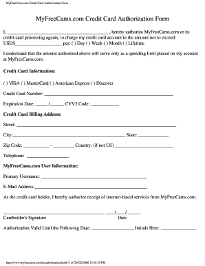 MyFreeCams.com Credit Card Authorization Form