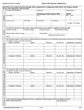 Retiree Life Insurance Change Form