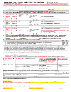 Connecticut State University Student Health Form