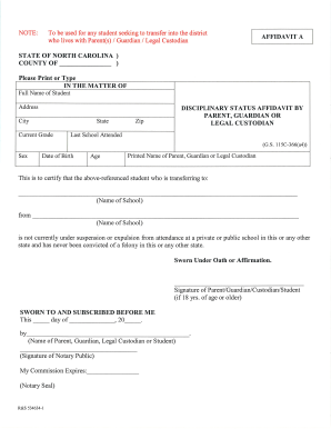 North Carolina Student Transfer Affidavit