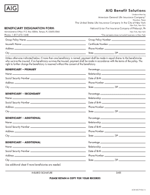 AIG Beneficiary Designation Form