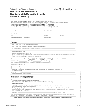 Blue Shield of California Subscriber Change Request