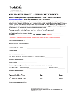 Wire Transfer Request Letter of Authorization