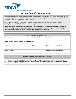 BrokerCheck Dispute Form
