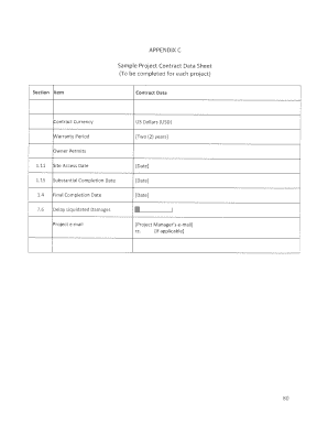 Construction Project Contract Data Sheet
