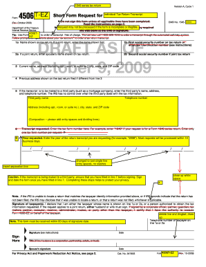 IRS Form 4506-EZ Request for Transcript