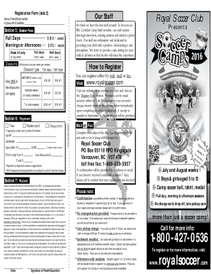 Royal Soccer Club Camp Registration Form
