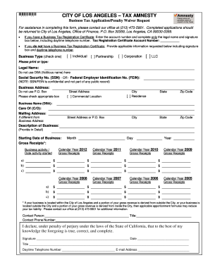 City of Los Angeles Business Tax Application and Penalty Waiver Request
