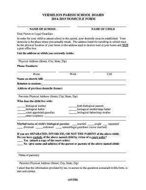 Vermilion Parish School Board Domicile Form