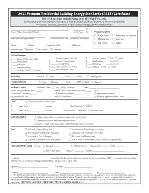 Vermont Residential Building Energy Standards Certificate