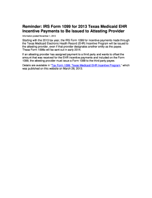 IRS Form 1099 for Texas Medicaid EHR Incentive Payments