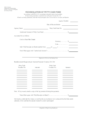 Kansas Petty Cash Reconciliation Form