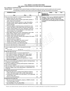 Medical Examination Form for Plan Membership Reactivation