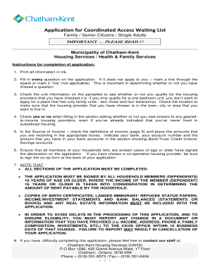 Application for Coordinated Access Waiting List