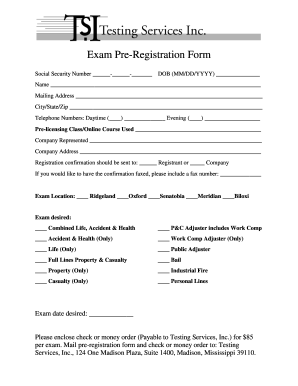 Exam Pre-Registration Form