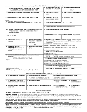 Authorization to Apply for a No-Fee Passport and/or Request for Visa