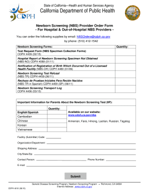 California Newborn Screening Provider Order Form