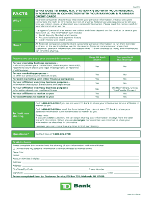 TD Bank Privacy Notice for Raymour & Flanigan Credit Card
