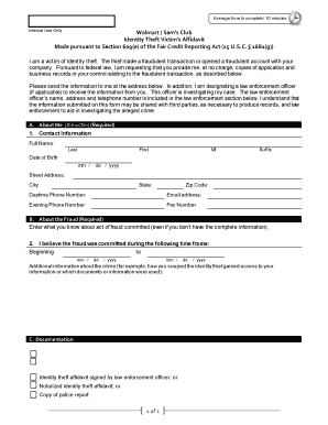 Walmart Identity Theft Victim's Affidavit