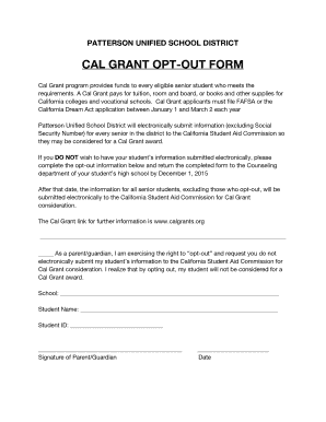 California Cal Grant Opt-Out Form