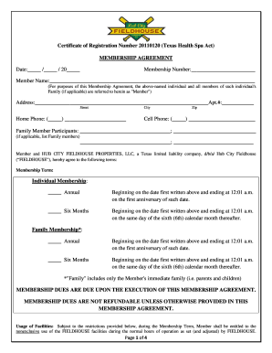 Texas Health Spa Act Membership Agreement